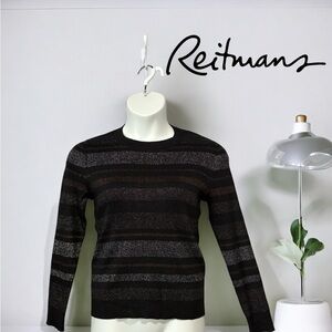 NWOT, Reitmans, Classic Black & Gray Striped Crewneck Sweater, XL